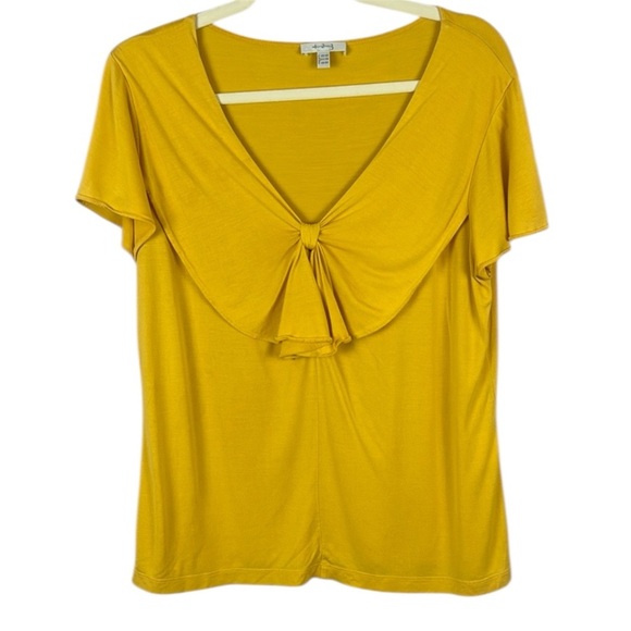 un1deux2trois3 100% Silk Yellow Sailor Collar Short Sleeve Tie Front Blouse - Picture 1 of 9